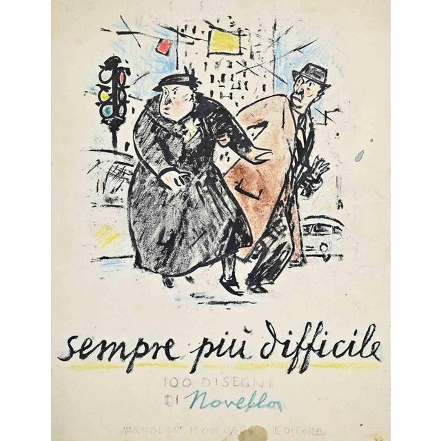 Charcoal and pastels on cardboard, realized by Giuseppe Novello as sketch for the cover of his boos "Sempre più Difficile:...