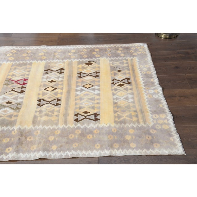 1970s Vintage Handmade Wool Cotton Turkish Beige Runner Rug For Sale - Image 9 of 11