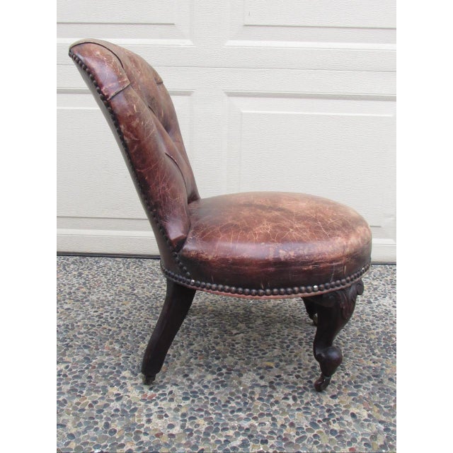 1900 - 1909 Antique English Leather Child’s Chair For Sale - Image 5 of 17