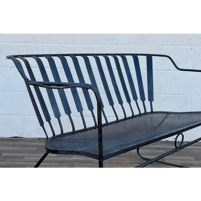Vintage Mid-Century Modern Wrought Iron Patio Loveseat Bench | Russell Woodard Style Garden Sofa For Sale - Image 9 of 18