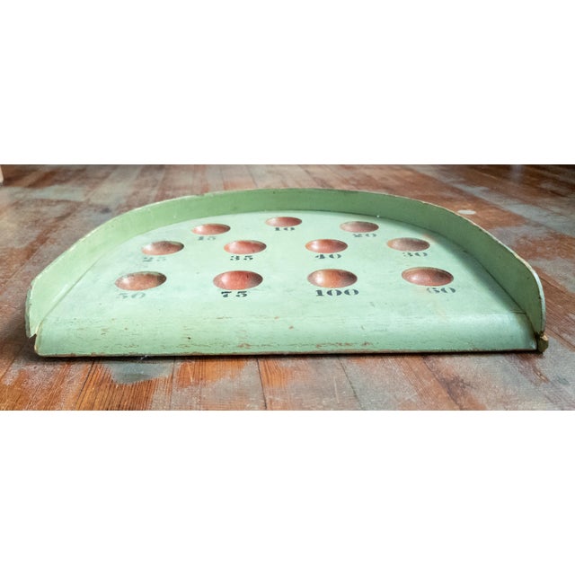 Wood 20th Century Primitive Folk Art Skee Ball Gameboard in Pistachio Green For Sale - Image 7 of 11