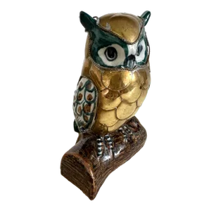 Sergio Bustamante Style Brass and Ceramic Owl Decorative Art Piece