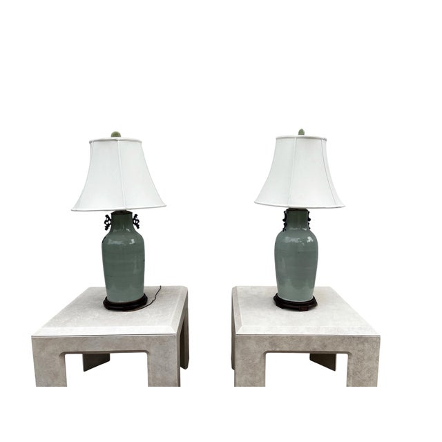 Pair of Large-Scale Vintage Chinese Blue & White Porcelain Chinoiserie Table Lamps For Sale - Image 11 of 12