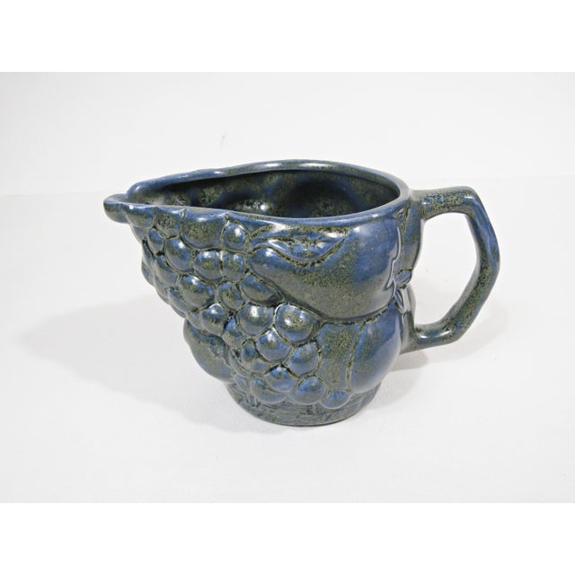Vintage Blue Glazed Ceramic Creamer and Leaf Dish Set For Sale - Image 9 of 11