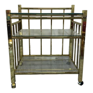 1980s Milo Baughman Style Brass & Glass Bar Cart