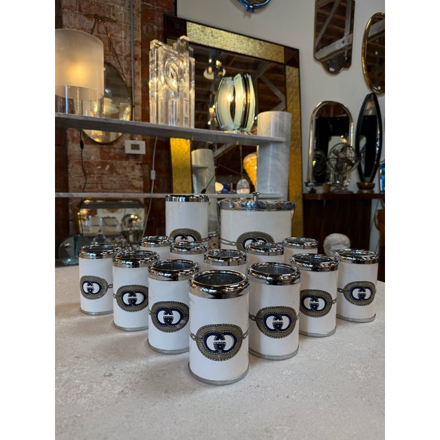 Vintage Gucci Ice Bucket and Glass Set With Logo, Italy 1970 - 14 pcs For Sale - Image 9 of 13