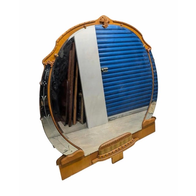 Monumental American Art Deco Waterfall Vanity With Shield Mirror, C. 1935–1945 For Sale - Image 9 of 12