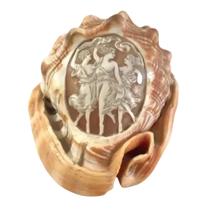 1950s Hand Carved Cameo of Dancing Women on Conch Seashell