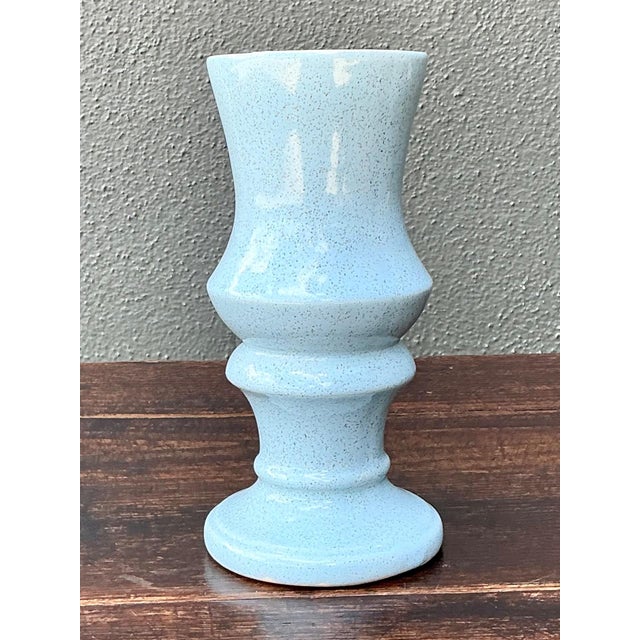 Vintage Speckled Blue Ceramic Vase For Sale - Image 18 of 18