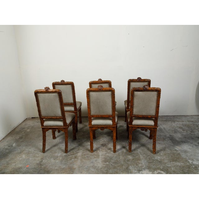 Set of Eight 1920s Black Forest Dining Room Chairs with Hand-Carved Floral Décor For Sale - Image 10 of 12