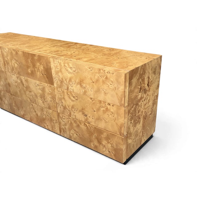 Vintage 1970s Hollywood Regency Burl Wood Eight-Drawer Dresser With Black Base For Sale - Image 10 of 13