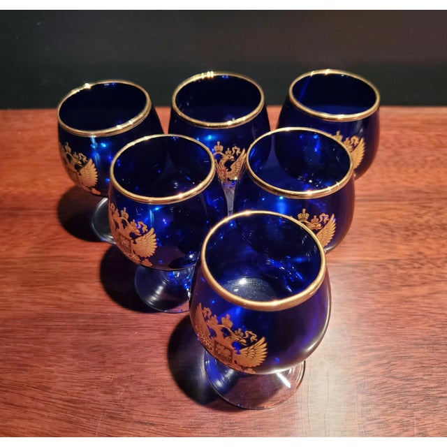 Early 20th Century Early 20th Century Cobalt Crystal Brandy Glasses, Set of 6 For Sale - Image 5 of 7