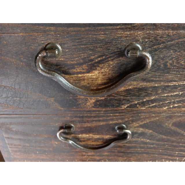 Wood 20th Century Japanese Elm Tansu Chest of Drawers Cabinet Set 3 Parts Wabi Sabi For Sale - Image 7 of 12