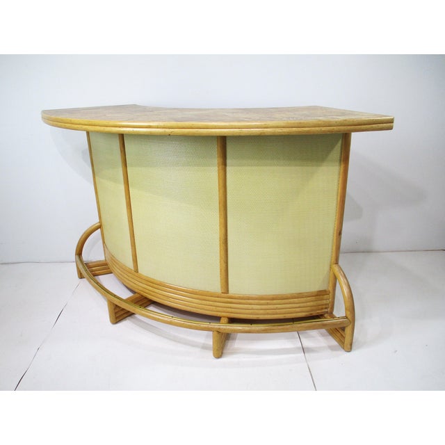 Mid Century Tiki Bamboo Bar With 4 Stools For Sale - Image 4 of 13