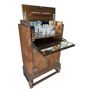 Rare Antique Prohibition Era Liquor Cabinet / Hidden Bar Leather Wrapped 1920s For Sale