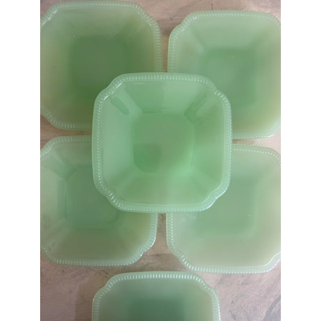 Art Deco Vintage Jadeite Plates Attributed to Anchor Hocking Fire-King - Set of Six For Sale - Image 3 of 12