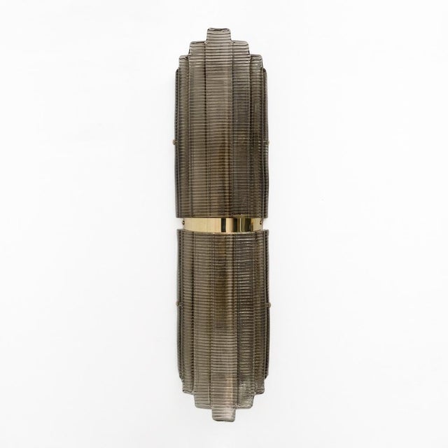 Gold Modern Brass and Textured Murano Glass Wall Lights, Italy, 2000, Set of 2 For Sale - Image 8 of 11