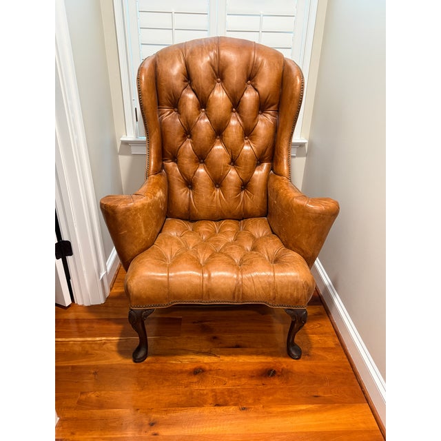 Early 20th Century Antique Georgian Leather Wing Chair For Sale - Image 5 of 8
