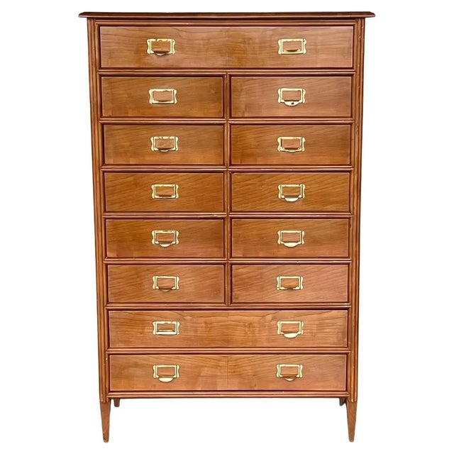 Tall Vintage Tall Teak Wood Campaign Highboy Chest in Style of Bernhardt For Sale - Image 13 of 13