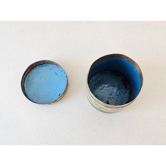 Metal Antique Chinese Cloisonne Enamel Yellow Covered Box For Sale - Image 7 of 10