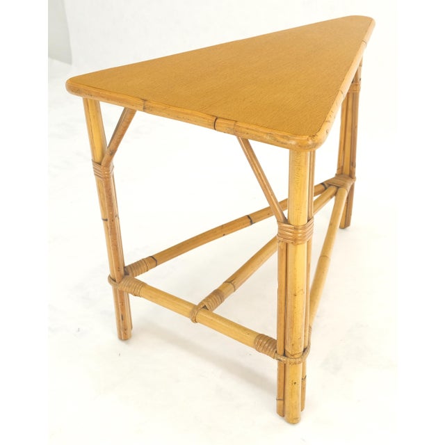 Wood Fick Reed Atr Bamboo Rattam Wedge Triangle Shape Occasional Side End Table Stand For Sale - Image 7 of 10