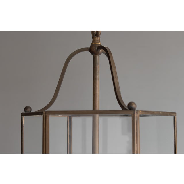 1930s Vintage Hexagonal Lantern in Brass and Glass, 1930s For Sale - Image 5 of 7