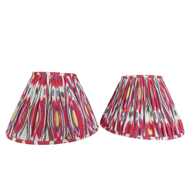 Multicolor Ikat Pleated Lampshades 12" - A Pair For Sale - Image 10 of 10