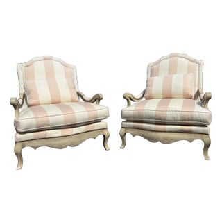 Mid 20th Century Heritage Louis XV Style Cream Painted Oversized Open Armchairs- Set of 2 For Sale
