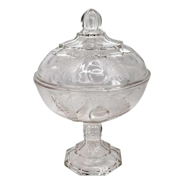 Large American Adams & Company Pressed Glass Baltimore Pear/Gipsy Covered Compote For Sale