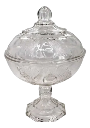 Large American Adams & Company Pressed Glass Baltimore Pear/Gipsy Covered Compote