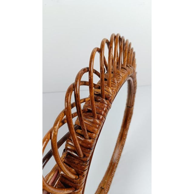 Mid-Century Modern Round Mirror in Cane and Rattan in the style of Franco Albini, 1950s For Sale - Image 11 of 15