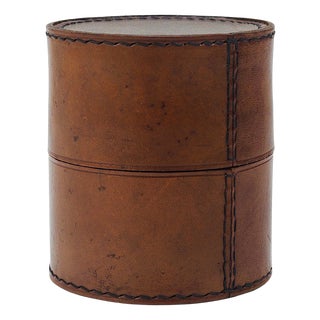 Round Leather Storage Box with Lid attributed to Carl Auböck, Vienna, Austria, 1950s For Sale