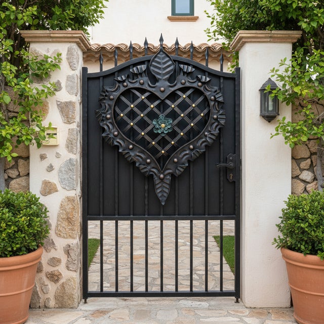 Hand-Forged Wrought Iron Heart Wall Decor (Ruffled Edge & Lattice Design) Antique Copper Finish For Sale - Image 6 of 9
