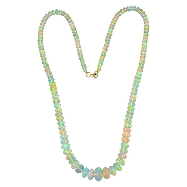 Natural 110 Ct Ethiopian Opal Bead Single Strand Necklace 14 Karat Yellow Gold For Sale - Image 15 of 18