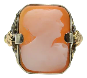 The Ragsdale: Antique Victorian Carved Cameo Ring in White Gold with Rose Gold and Yellow Gold