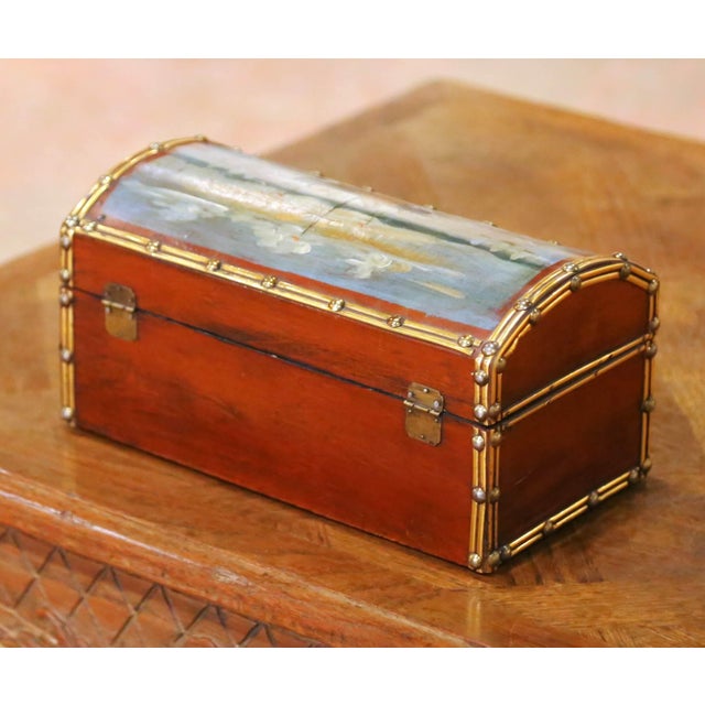 Set of Four Vintage Hand-Painted Wooden Treasure Boxes With Maritime Scenes For Sale - Image 12 of 13