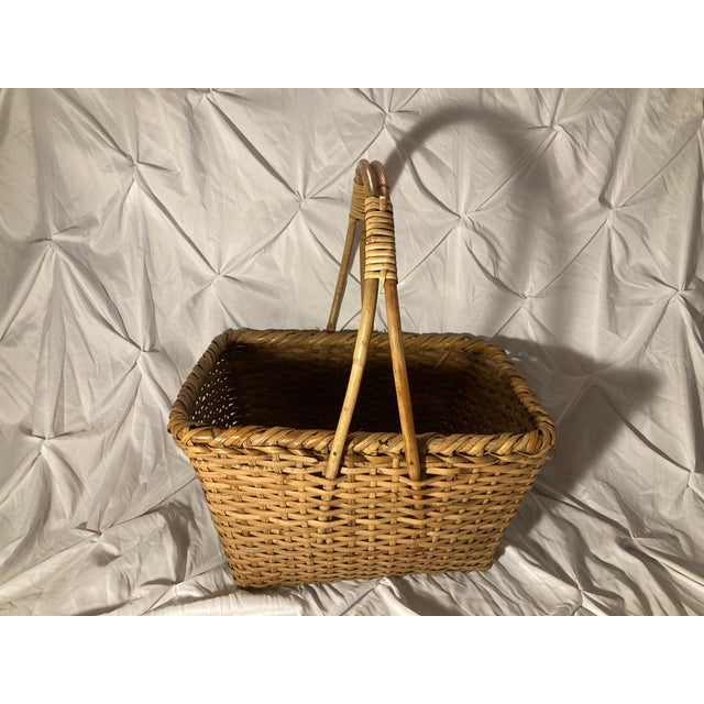 Vintage American Made Basket. Handwoven Large Natural Market Basket With a Classic Rectangular Shape and Arched Handles. Rustic and Elegant For Sale - Image 11 of 11