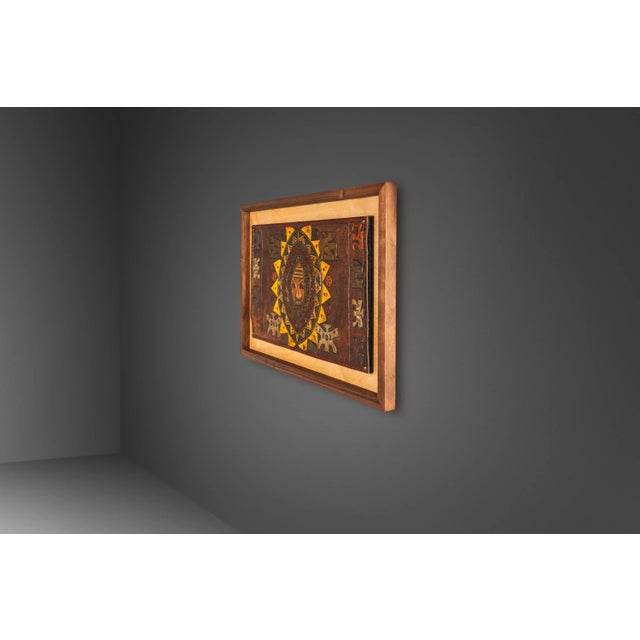 Mid-Century Modern Mid-Century Modern Framed Embossed Leather Pre-Columbian Folk Art by Angel Pazmino, Equador, C. 1960's For Sale - Image 3 of 10