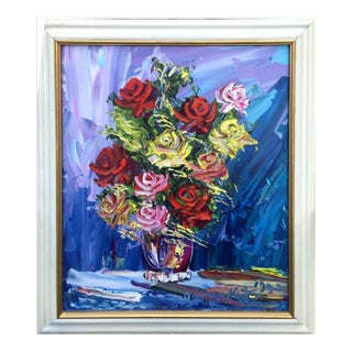 Vase of Yellow, Pink and Red Roses, Morris Katz, Painting For Sale