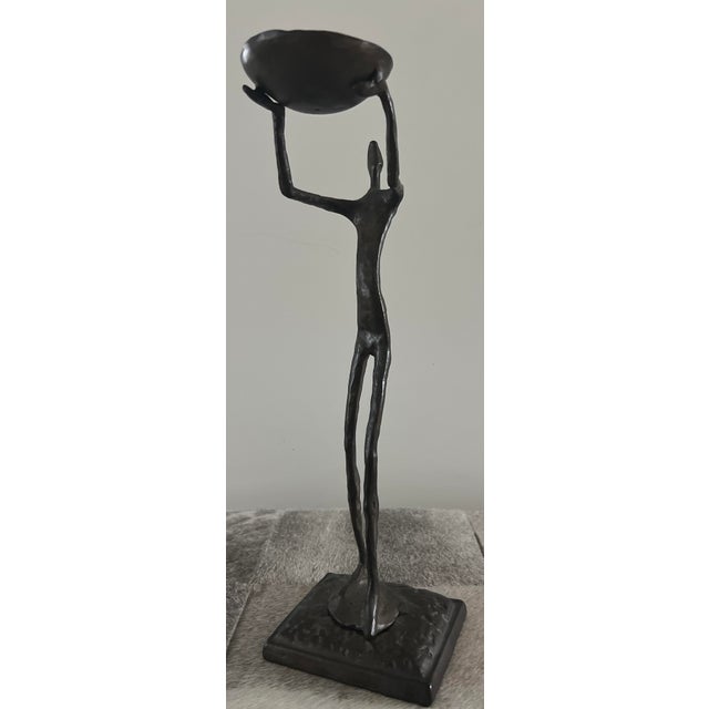 Late 20th Century Late 20th Century Giacometti-Style Bronze Figural Sculpture Holding Bowl For Sale - Image 5 of 9
