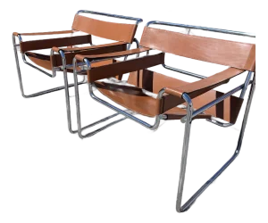 Iconic Knoll Wassily Leather Lounge Chairs by Marcel Breuer a Pair