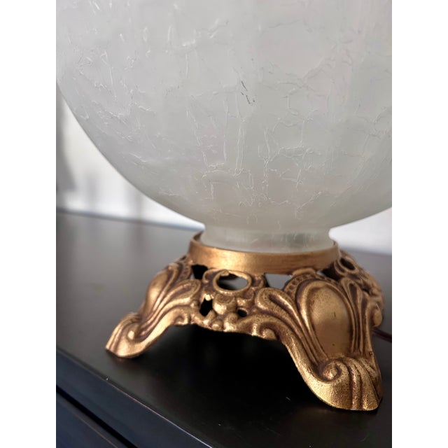 1960s Hollywood Regency Candelabra Table Lamp With Frosted Crackle Glass Globe For Sale - Image 4 of 10