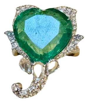 13 Ct Zambian Heart Cut Emerald & 1.5 Ct Diamond Ring, 18 Kt Gold Size 8.5