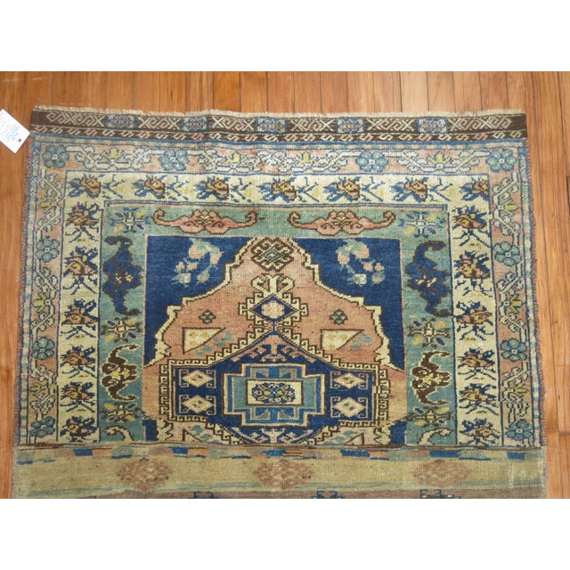 Contemporary Eclectic Green Denim Blue Sampler Rug, 20th Century - 3'7" x 4'3" For Sale - Image 3 of 6