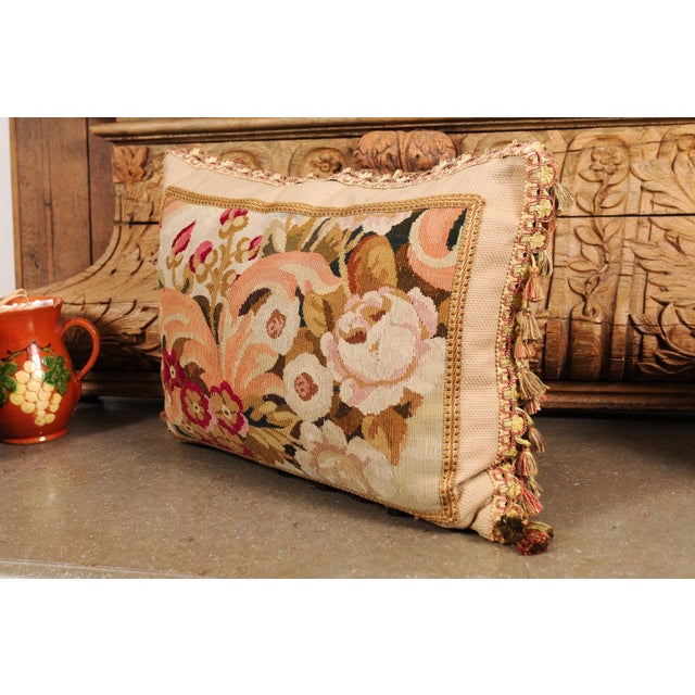 Pillow Made from a 19th Century French Tapestry with Floral Décor and Tassels For Sale - Image 10 of 12