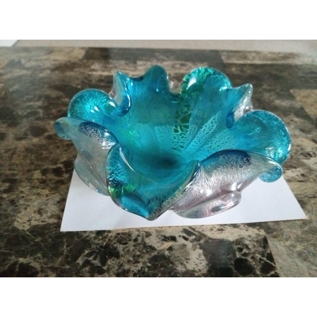 GORGEOUS Murano Italy 6" Blue-Green Aventurine Scalloped Art Glass Bowl. This stunning Murano Italy bowl is a true work of...