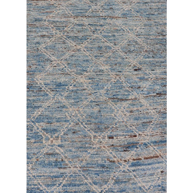 Modern Rug With Traditional Design in Cream and Sky Blue Color 2'9 X 10'11 For Sale In Atlanta - Image 6 of 11