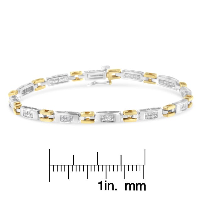Metal 10K Two-Tone Gold Princess Cut Diamond Geo Link Bracelet (1.00 cttw, H-I Color, SI1-SI2 Clarity) For Sale - Image 7 of 7