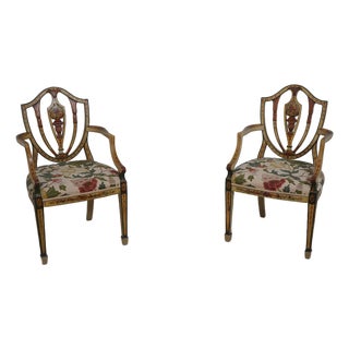 Pair of Adams Style Painted Crewelwork Chairs For Sale