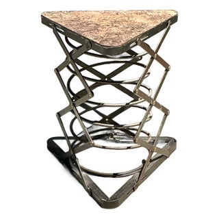 Vintage Industrial Metal and Stone Side Table For Sale
